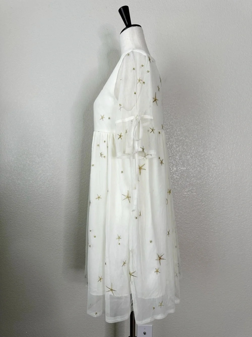 GeLaiMei Girls Size 14-15 Embroidered Gold Stars Mesh Overlay Swing Dress - Picture 5 of 11